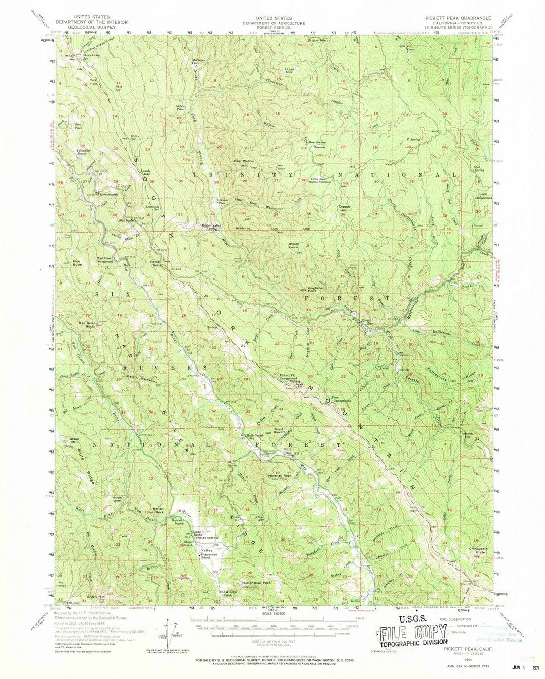 1954 Pickett Peak, CA - California - USGS Topographic Map