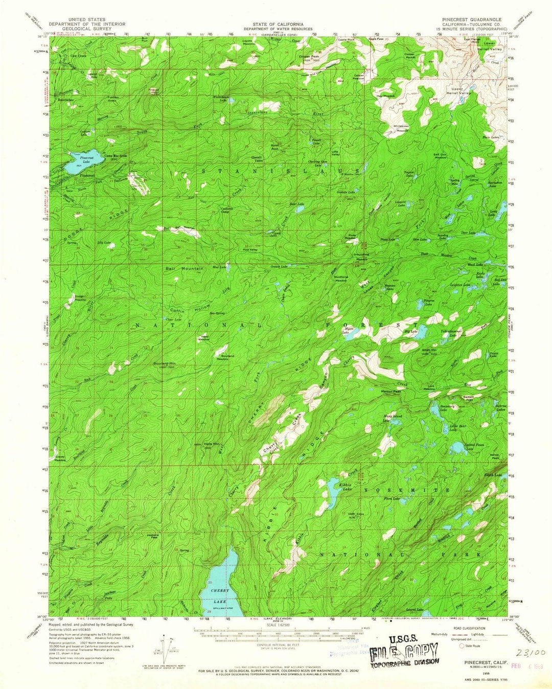 1956 Pinecrest, CA - California - USGS Topographic Map