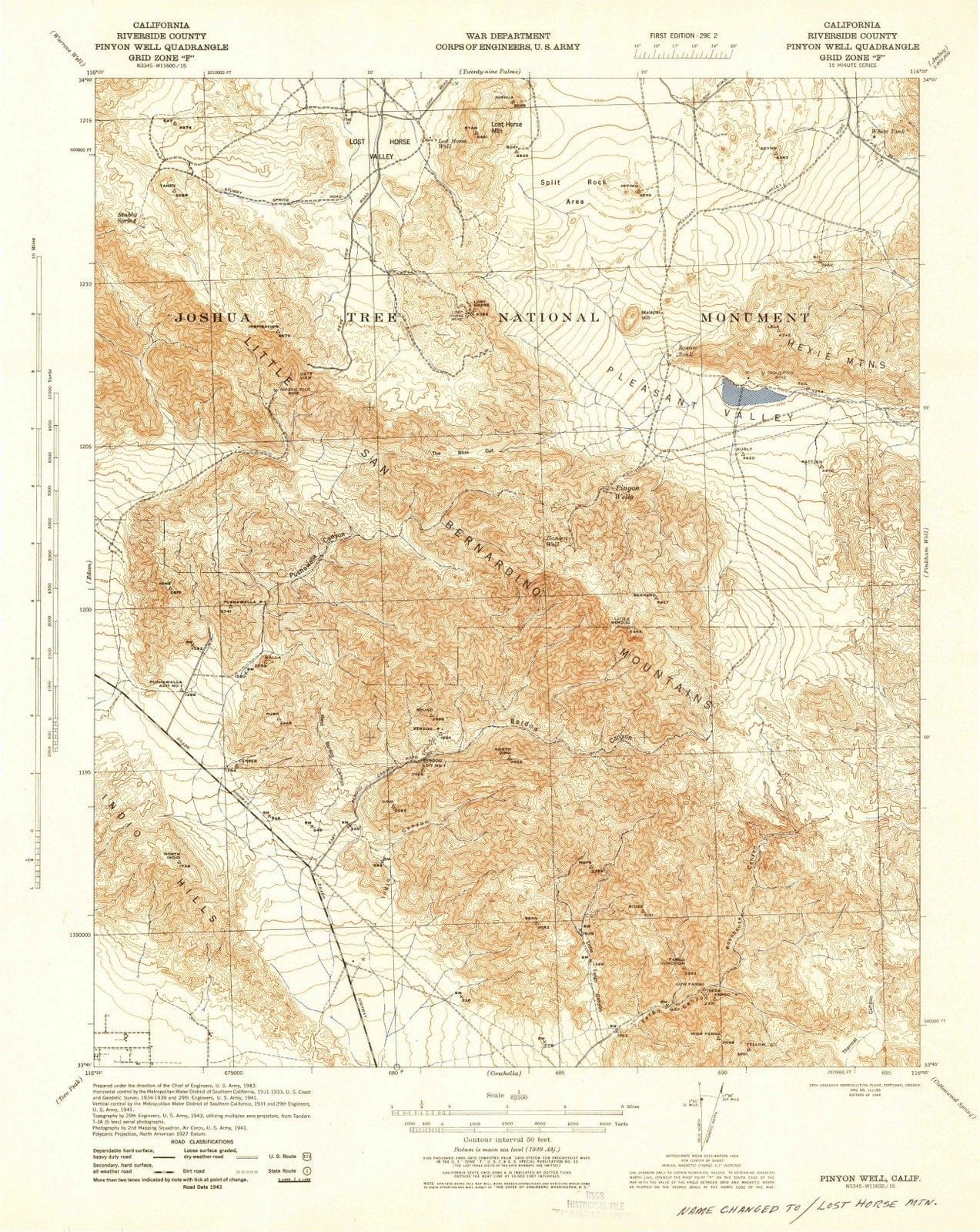 1944 Pinyon Well, CA - California - USGS Topographic Map