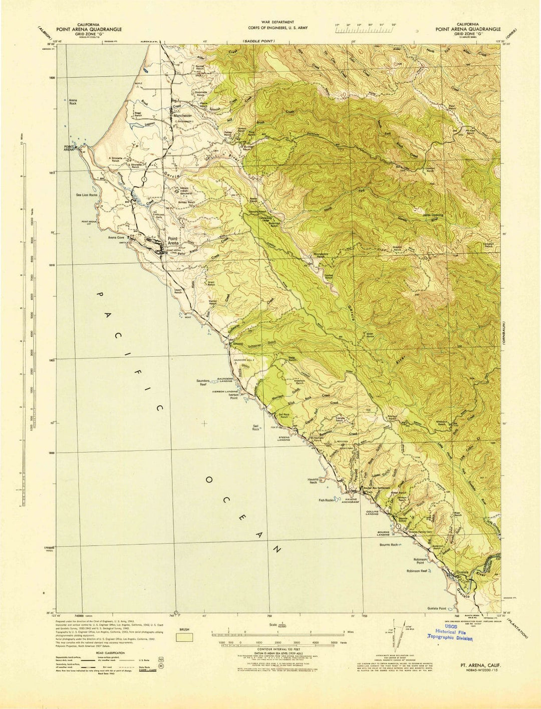1943 Point Arena, CA - California - USGS Topographic Map