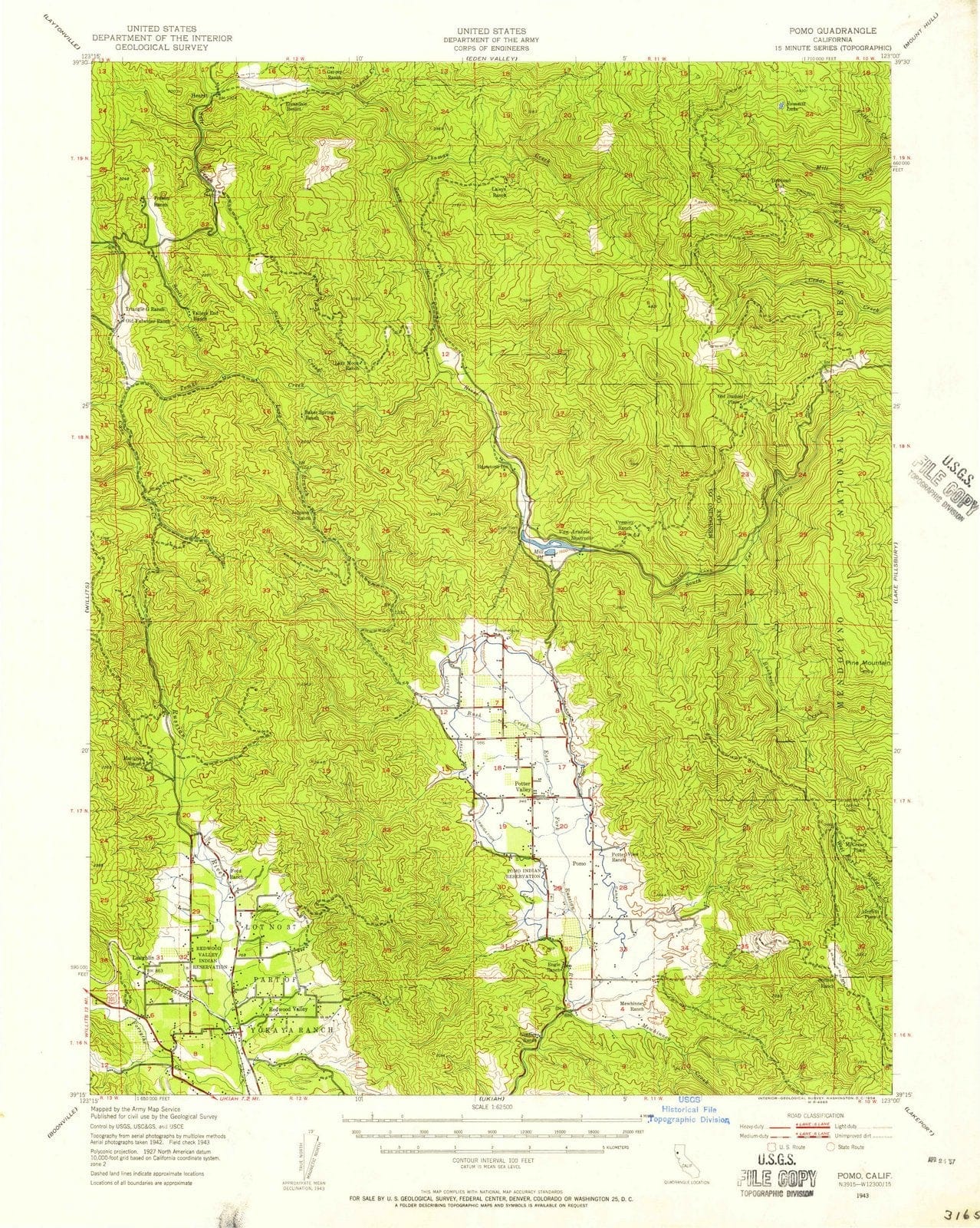 1943 Pomo, CA - California - USGS Topographic Map