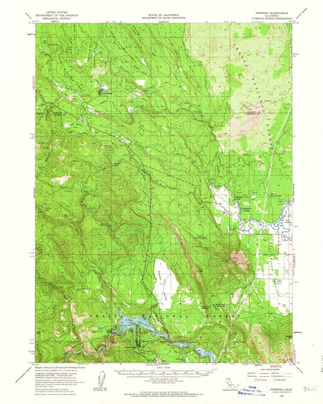 1961 Pondosa, CA - California - USGS Topographic Map
