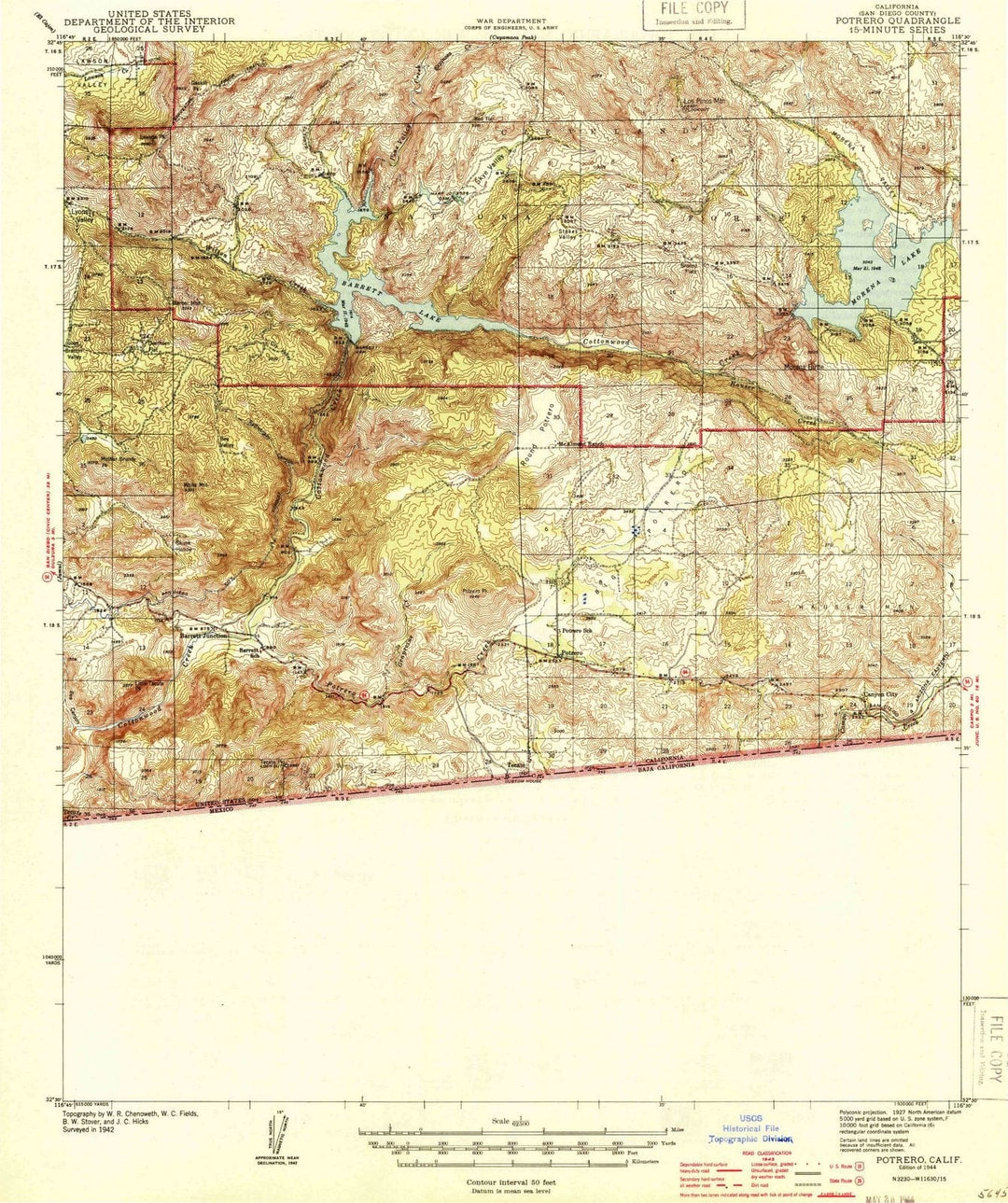 1944 Potrero, CA - California - USGS Topographic Map
