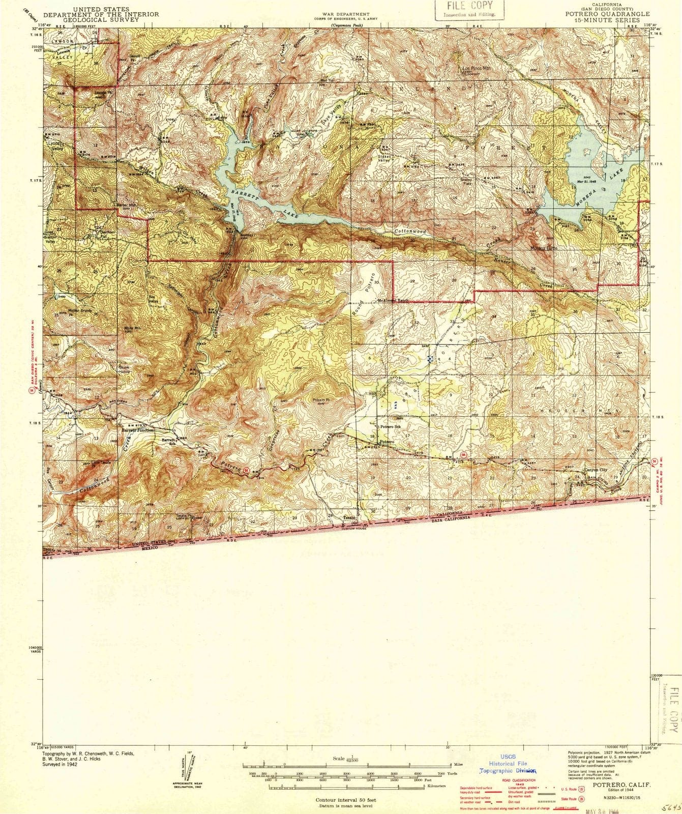 1944 Potrero, CA - California - USGS Topographic Map