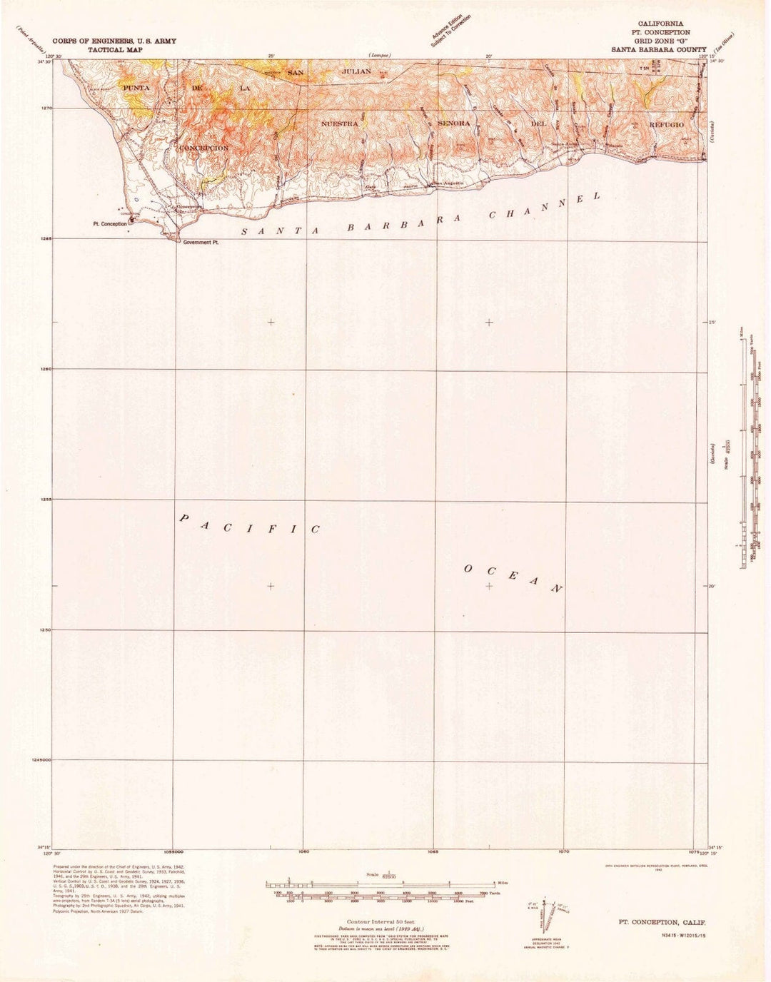 1942 Pt. Conception, CA - California - USGS Topographic Map