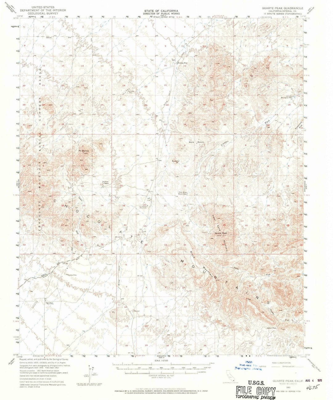 1953 Quartz Peak, CA - California - USGS Topographic Map
