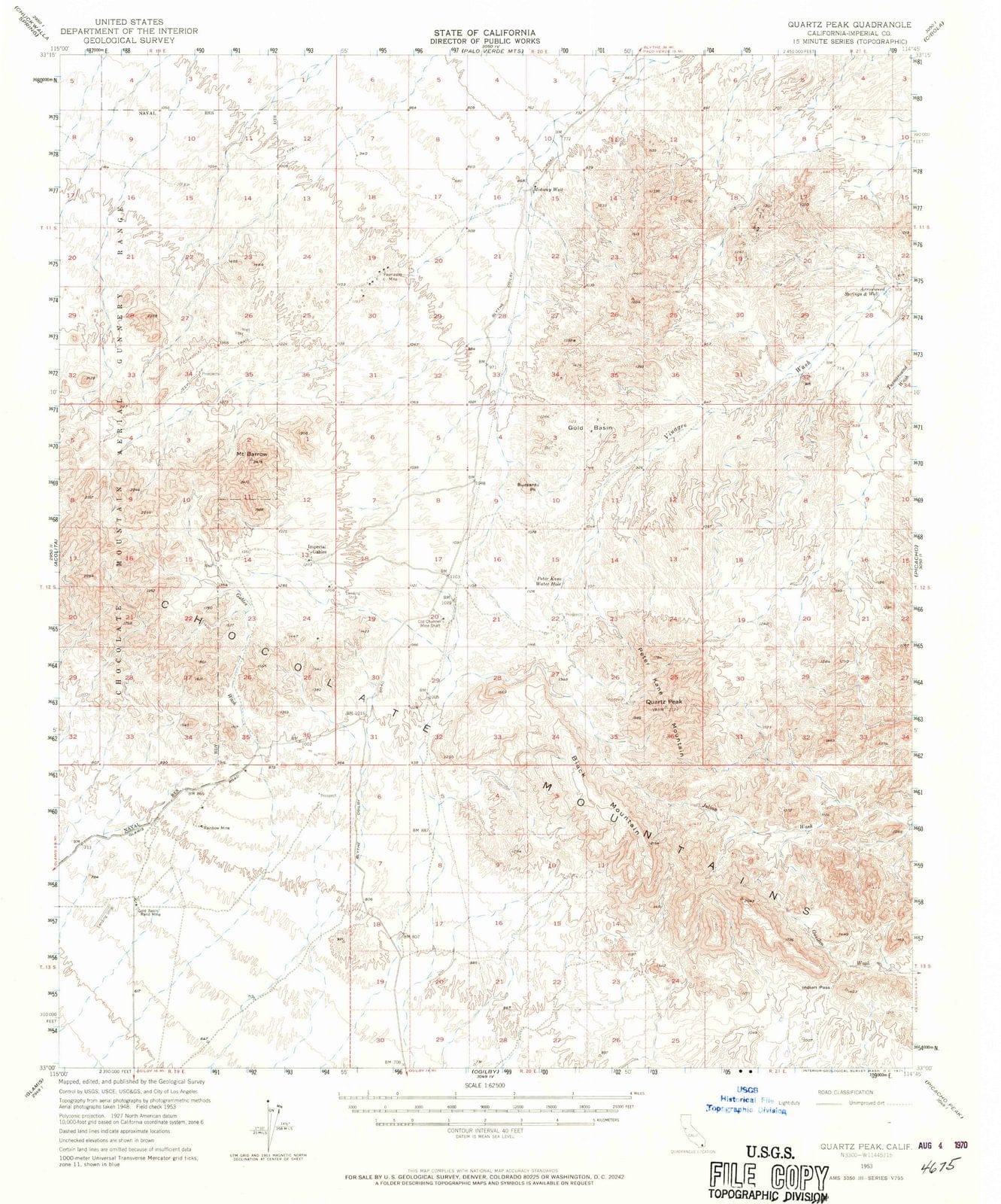 1953 Quartz Peak, CA - California - USGS Topographic Map