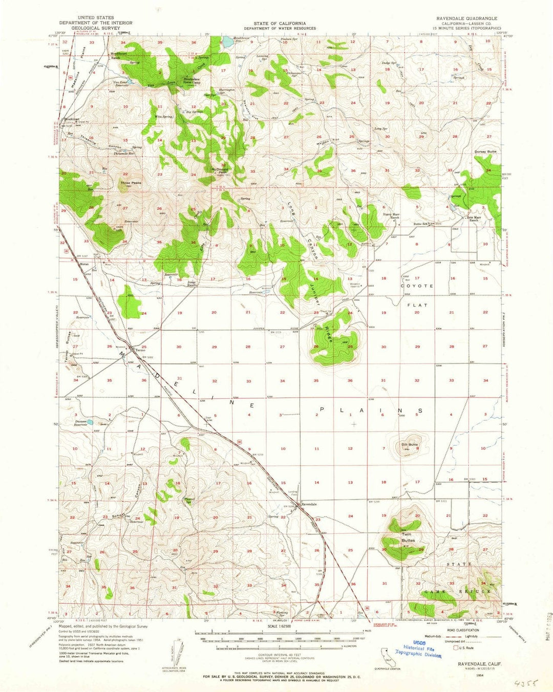 1954 Ravendale, CA - California - USGS Topographic Map