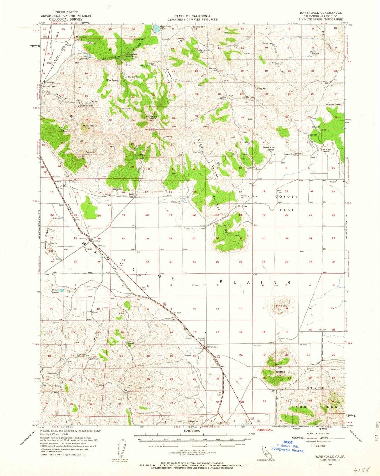 1954 Ravendale, CA - California - USGS Topographic Map