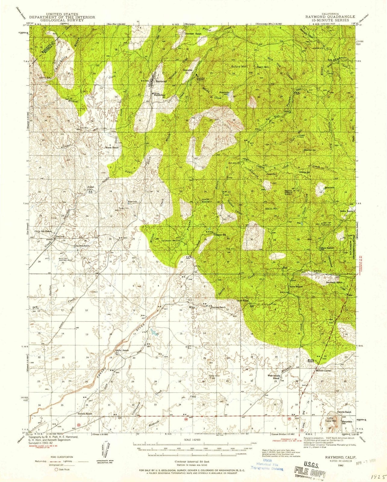 1942 Raymond, CA - California - USGS Topographic Map