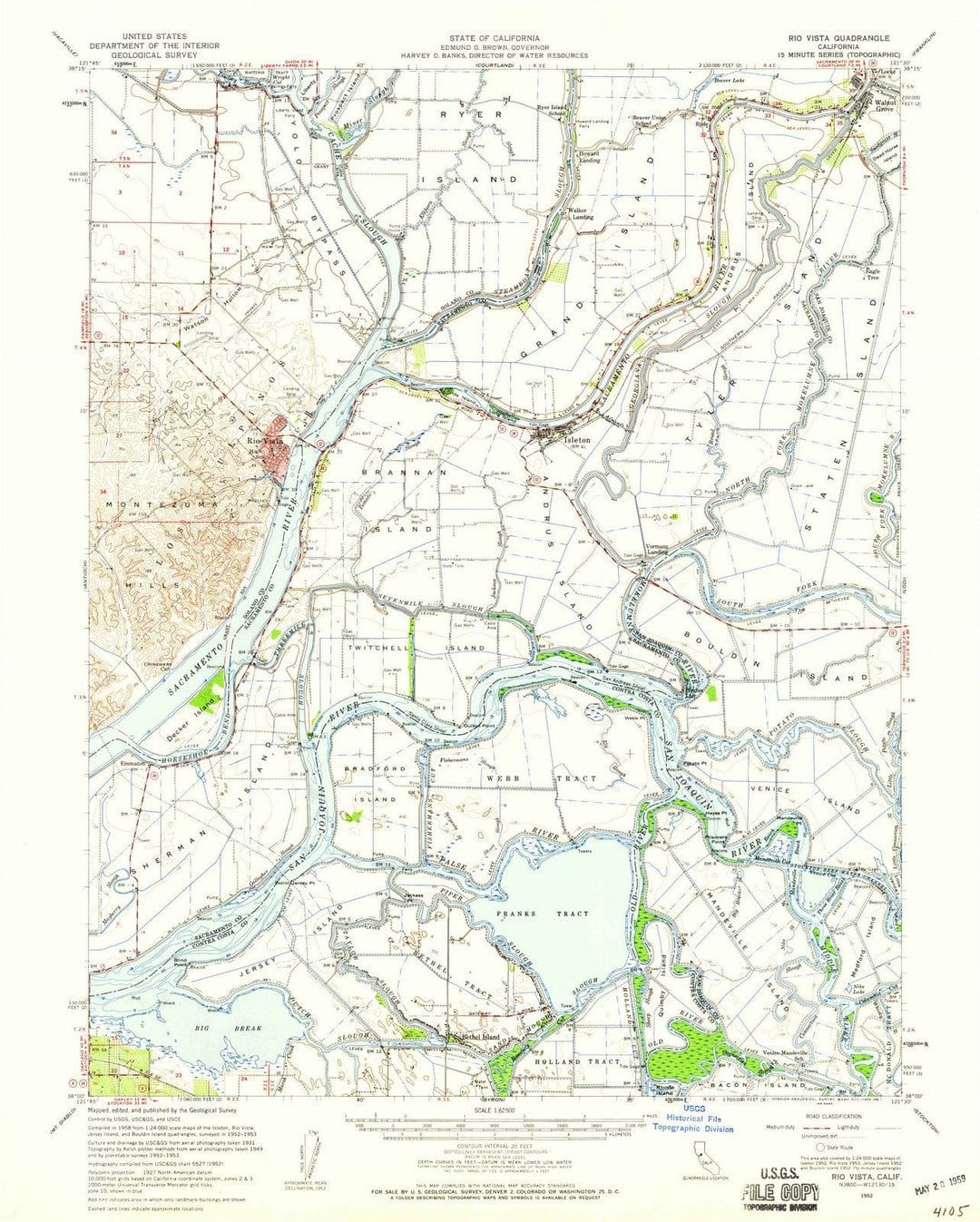 1952 Rio Vista, CA - California - USGS Topographic Map