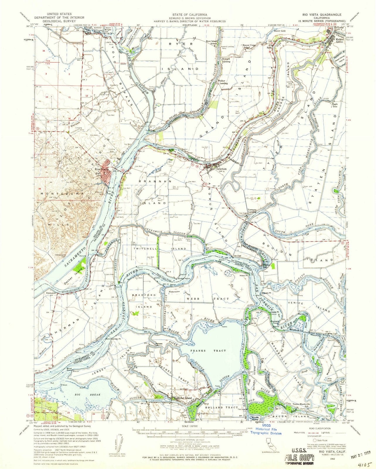 1952 Rio Vista, CA - California - USGS Topographic Map