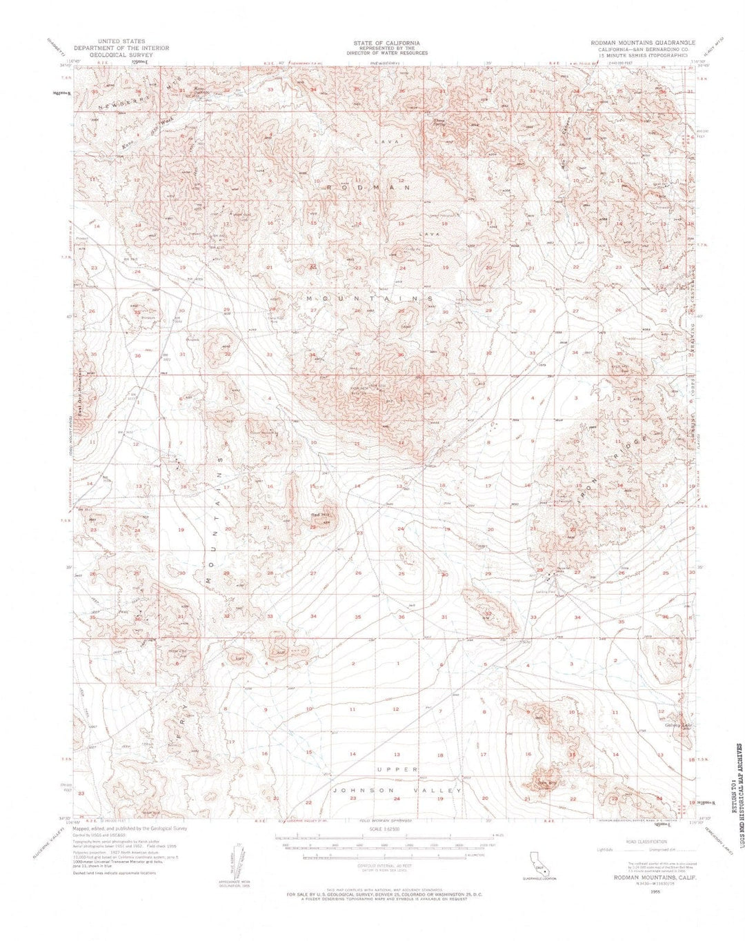 1955 Rodman Mountains, CA - California - USGS Topographic Map