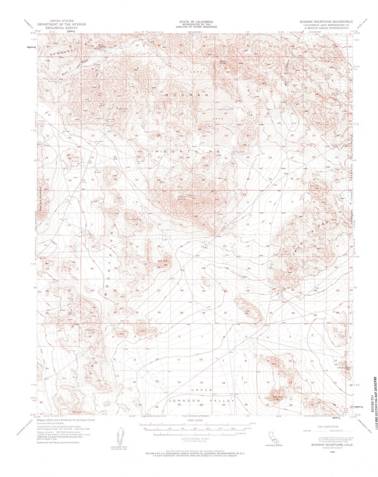 1955 Rodman Mountains, CA - California - USGS Topographic Map