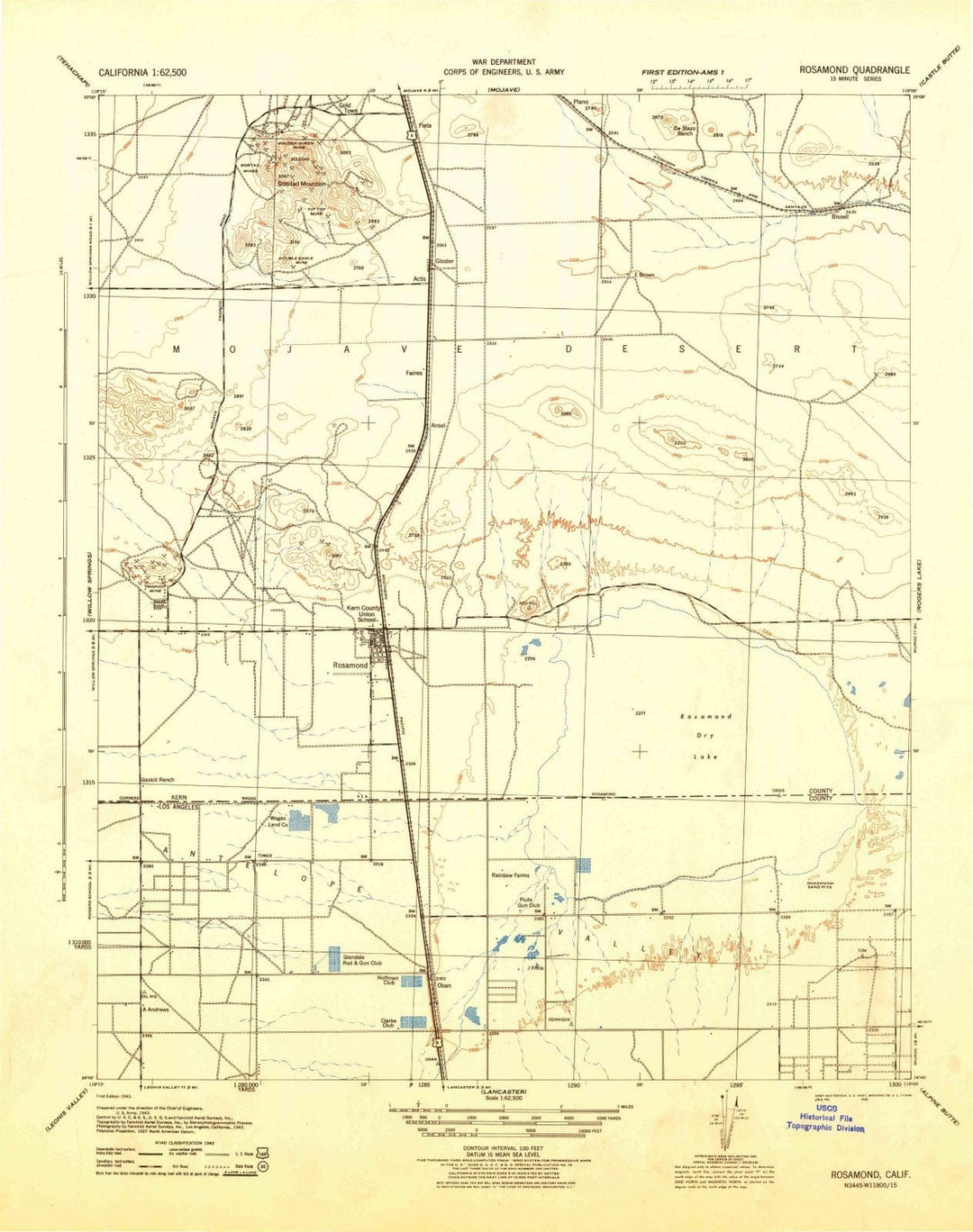 1943 Rosamond, CA - California - USGS Topographic Map