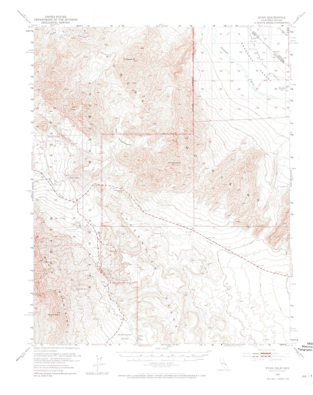 1952 Ryan, CA - California - USGS Topographic Map
