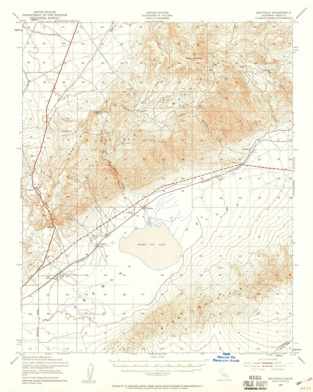 1943 Saltdale, CA - California - USGS Topographic Map