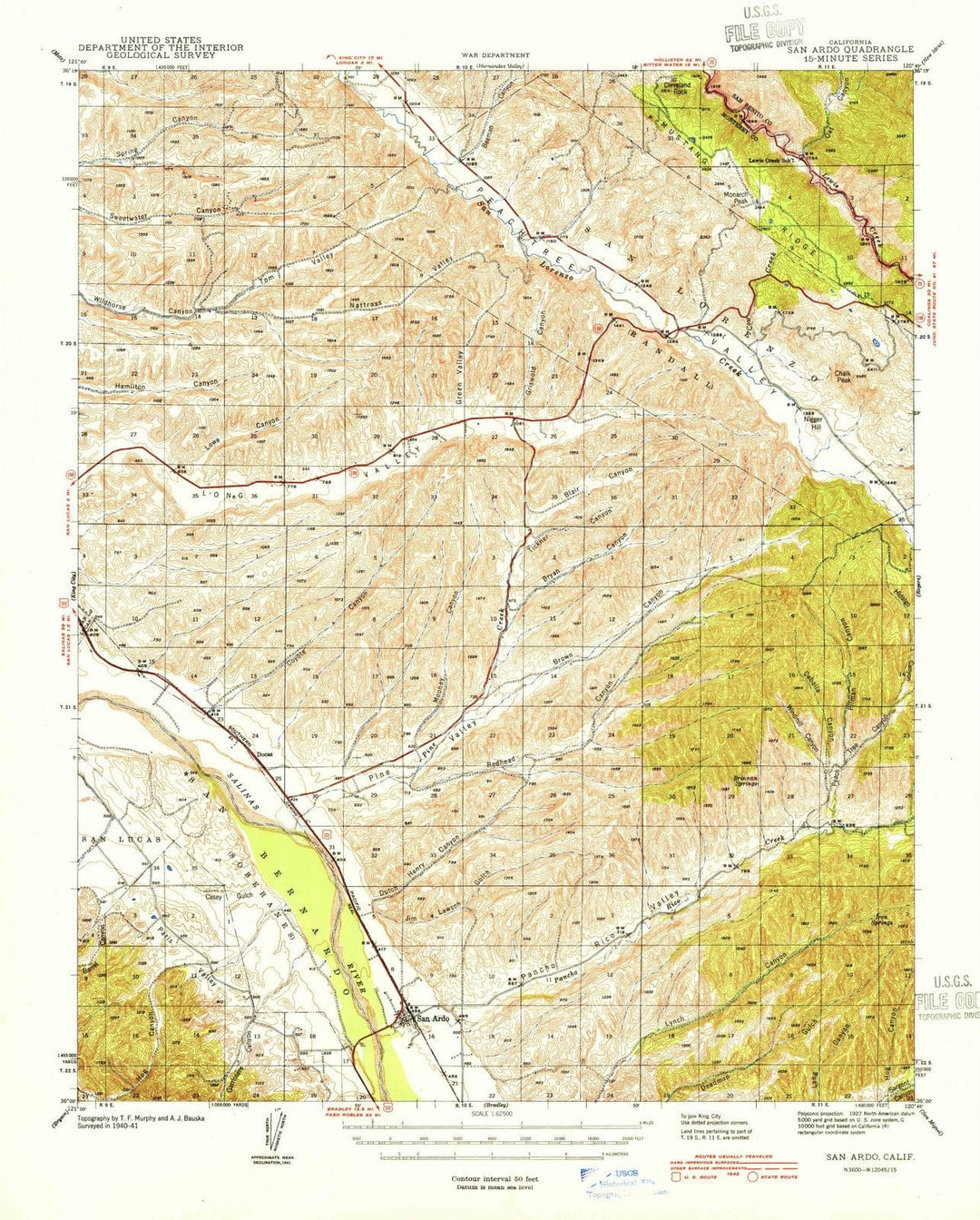 1941 San Ardo, CA - California - USGS Topographic Map