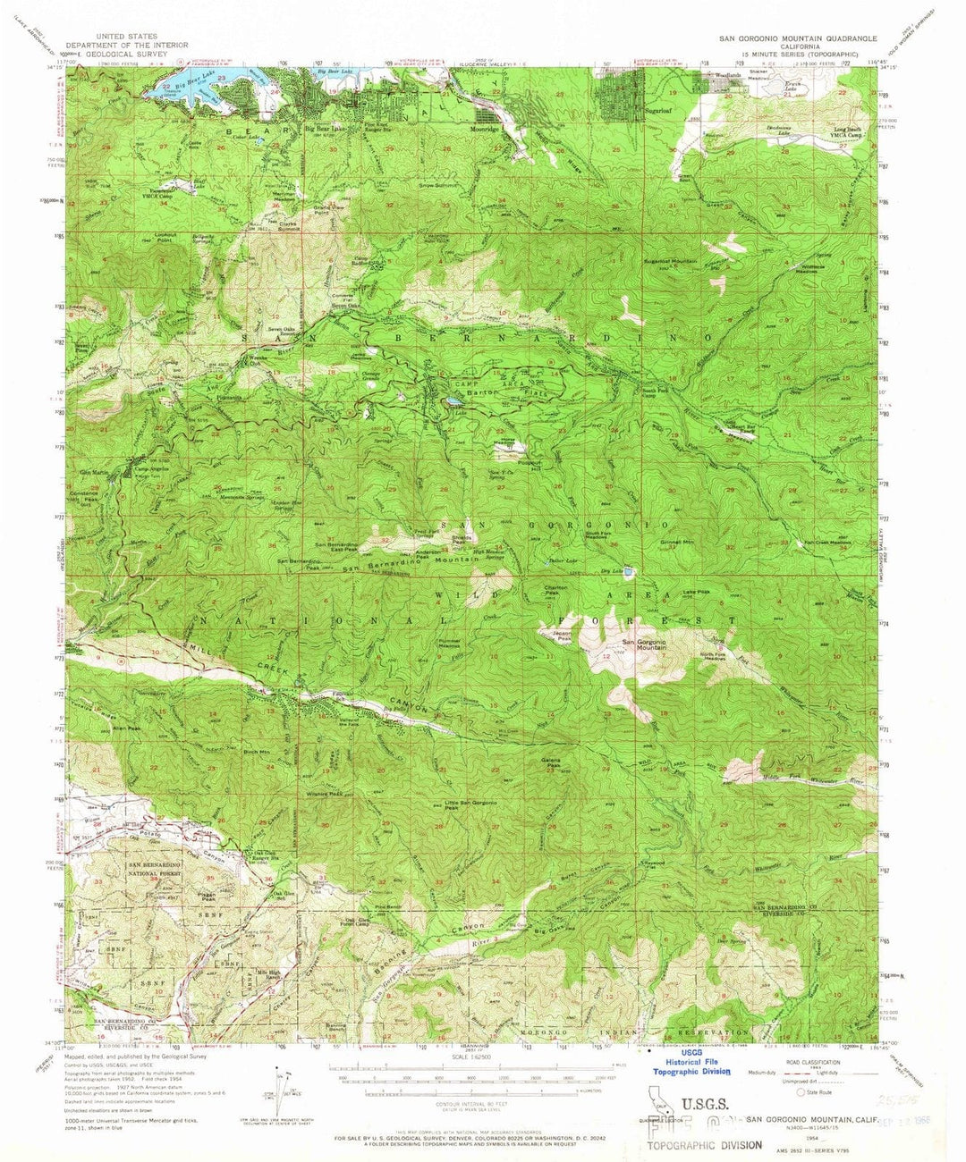 1954 San Gorgonio Mountain, CA - California - USGS Topographic Map