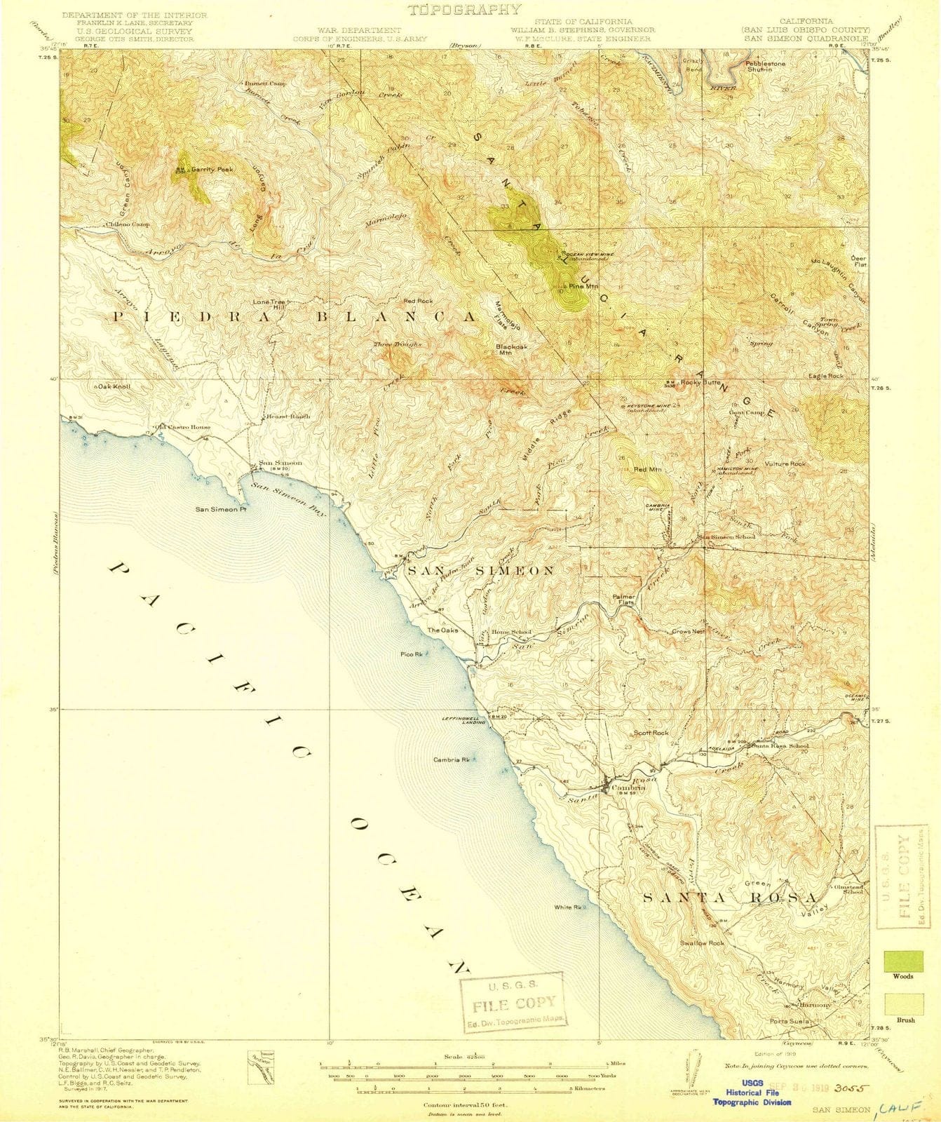 1919 San Simeon, CA - California - USGS Topographic Map