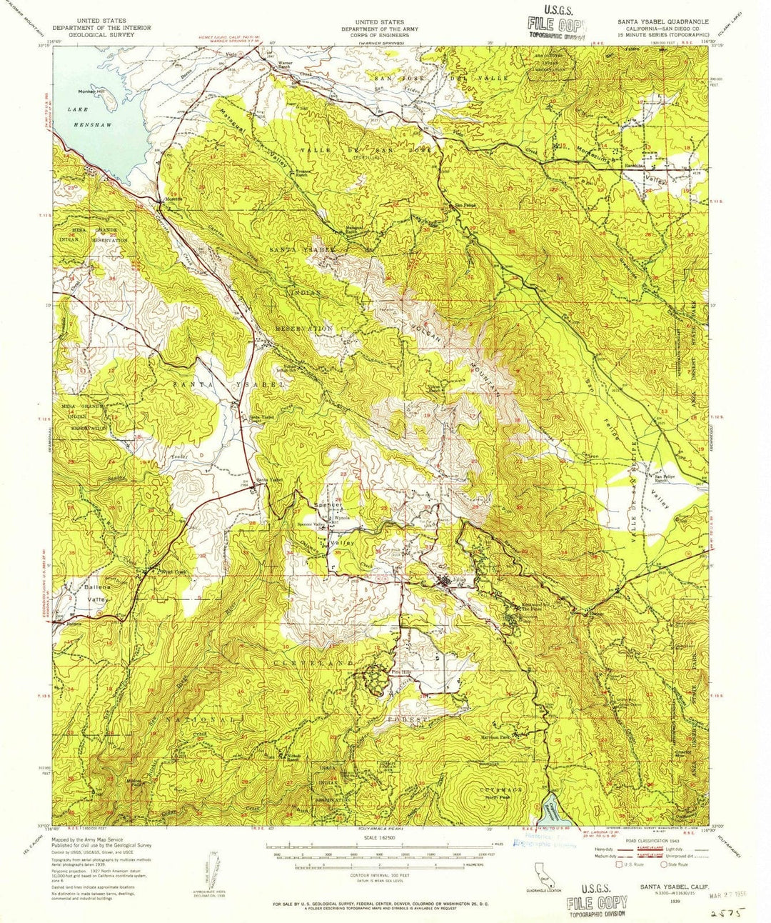 1939 Santa Ysabel, CA - California - USGS Topographic Map