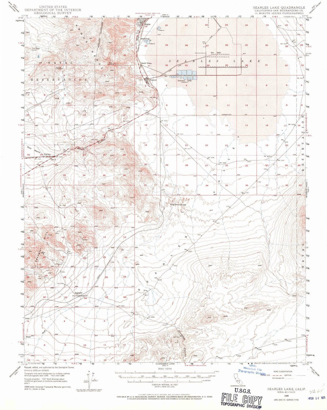 1949 Searles Lake, CA - California - USGS Topographic Map