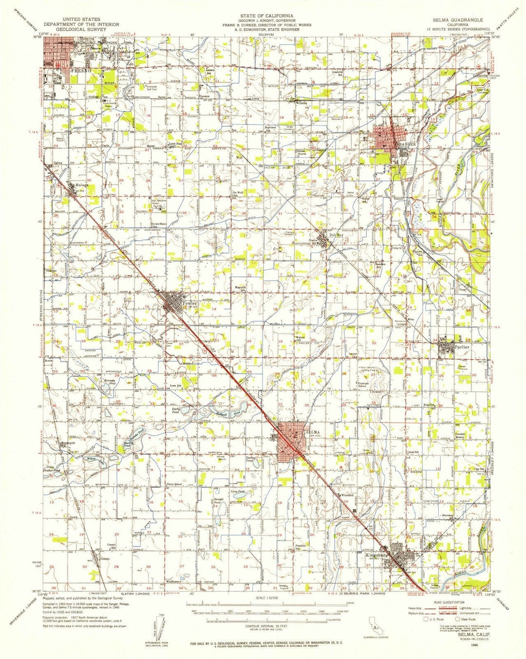1946 Selma, CA - California - USGS Topographic Map