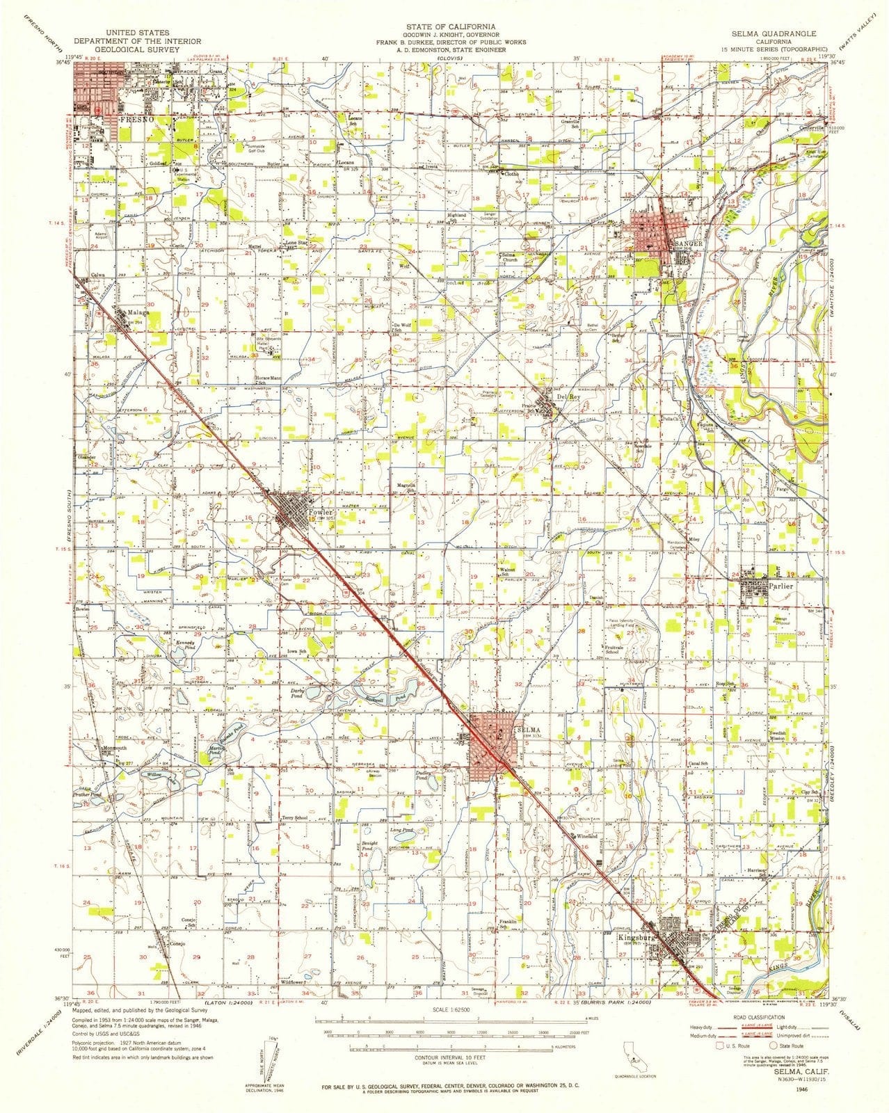 1946 Selma, CA - California - USGS Topographic Map