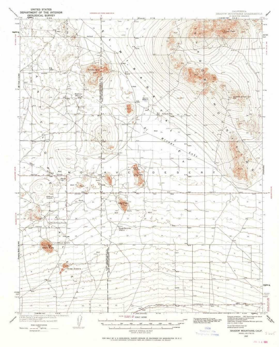 1937 Shadow Mountains, CA - California - USGS Topographic Map v2