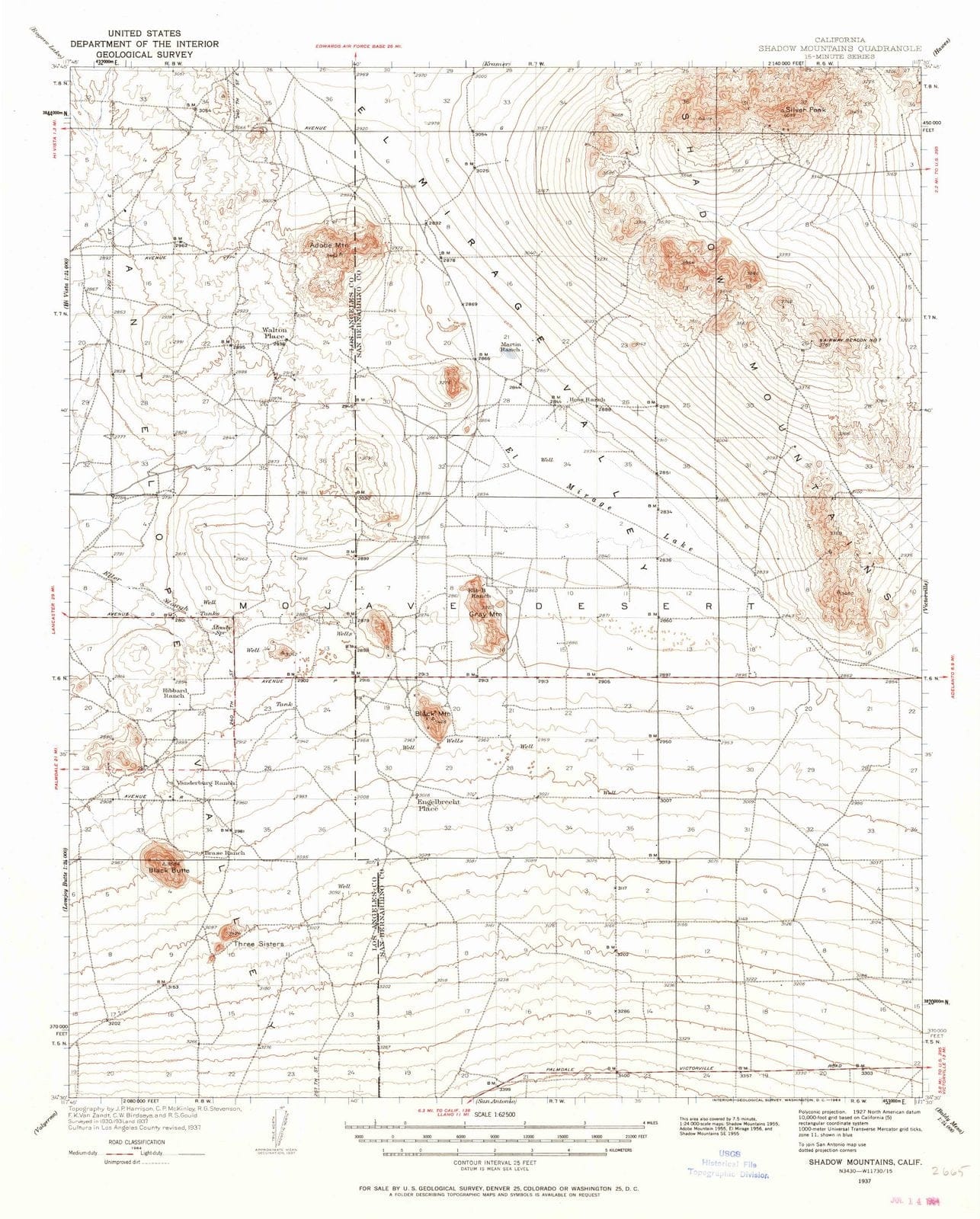 1937 Shadow Mountains, CA - California - USGS Topographic Map v2