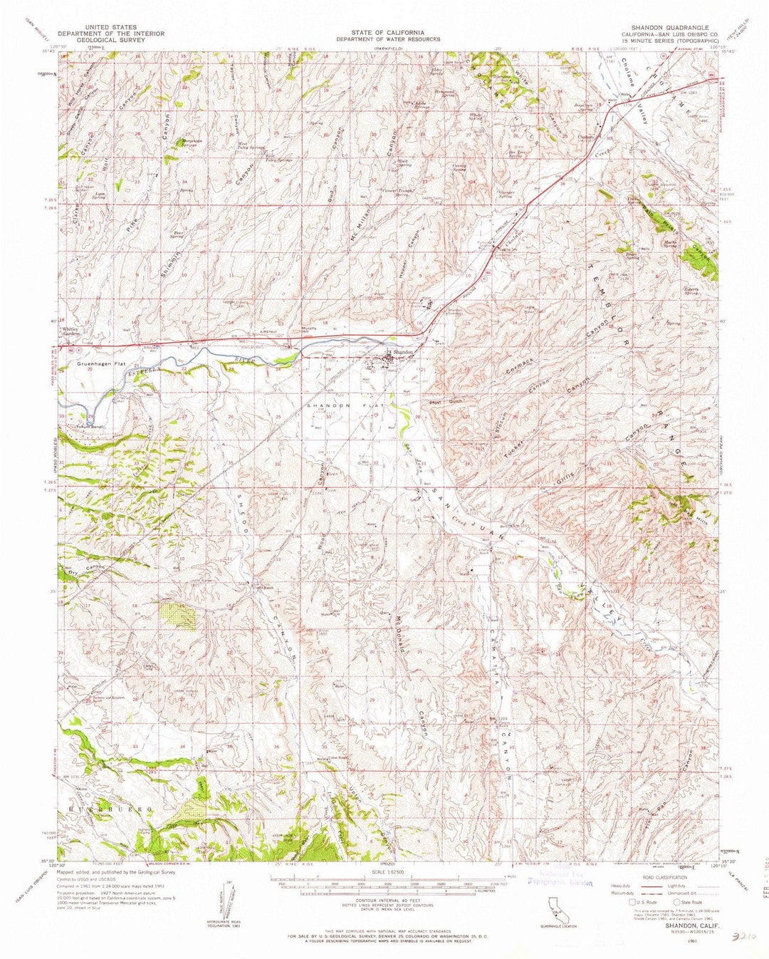1961 Shandon, CA - California - USGS Topographic Map