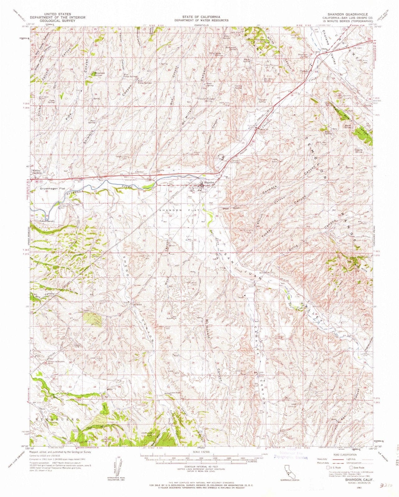 1961 Shandon, CA - California - USGS Topographic Map