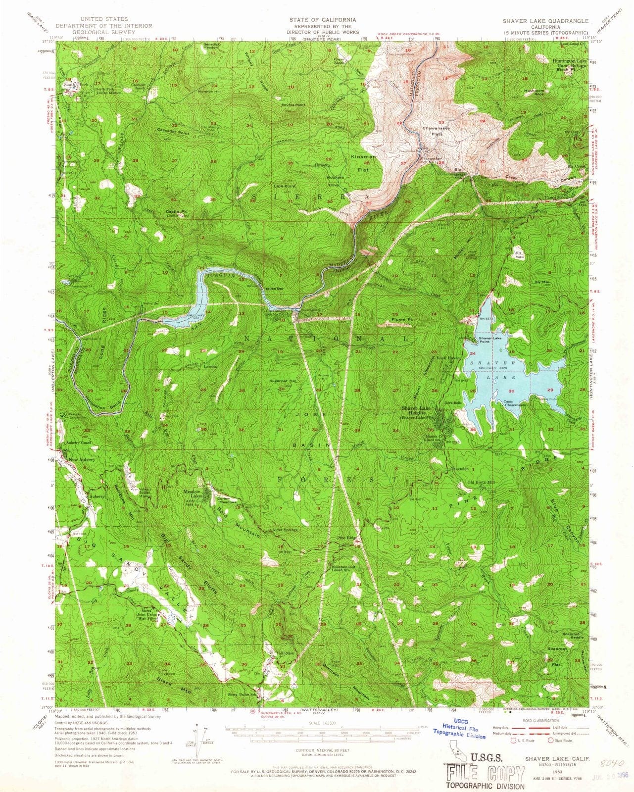 1953 Shaver Lake, CA - California - USGS Topographic Map