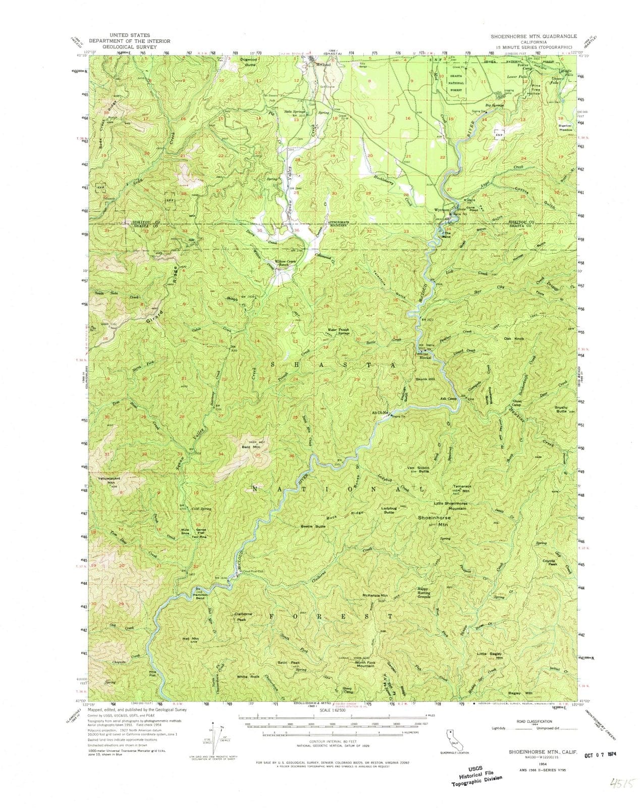 1954 Shoeinhorse Mountain, CA - California - USGS Topographic Map