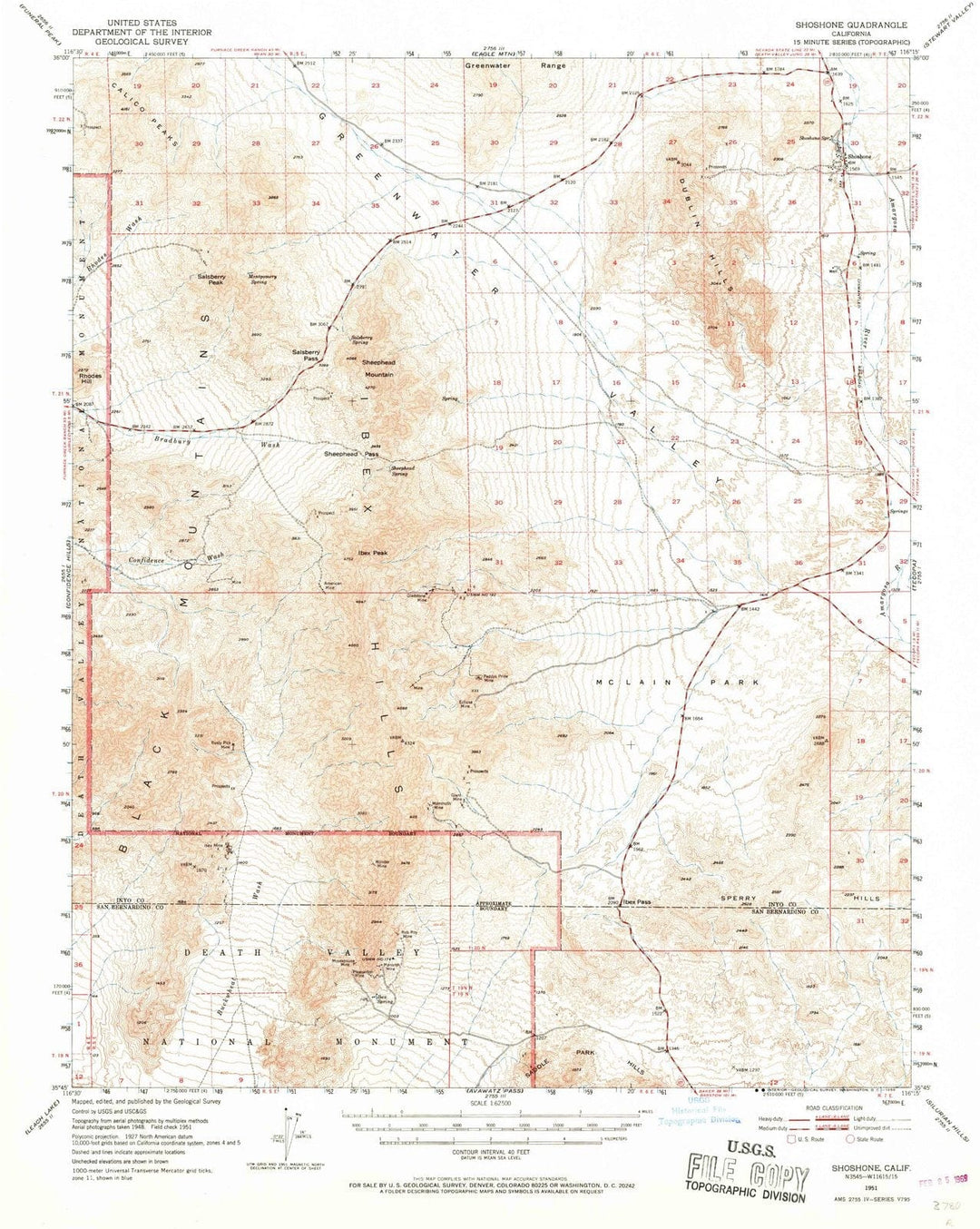 1951 Shoshone, CA - California - USGS Topographic Map