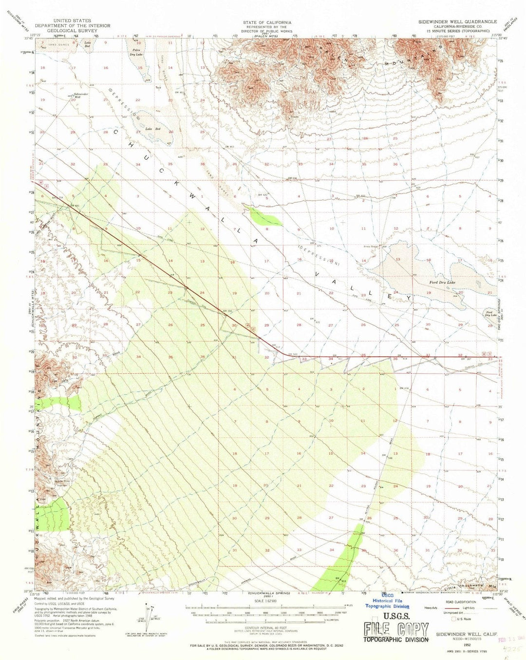 1952 Sidewinder Well, CA - California - USGS Topographic Map