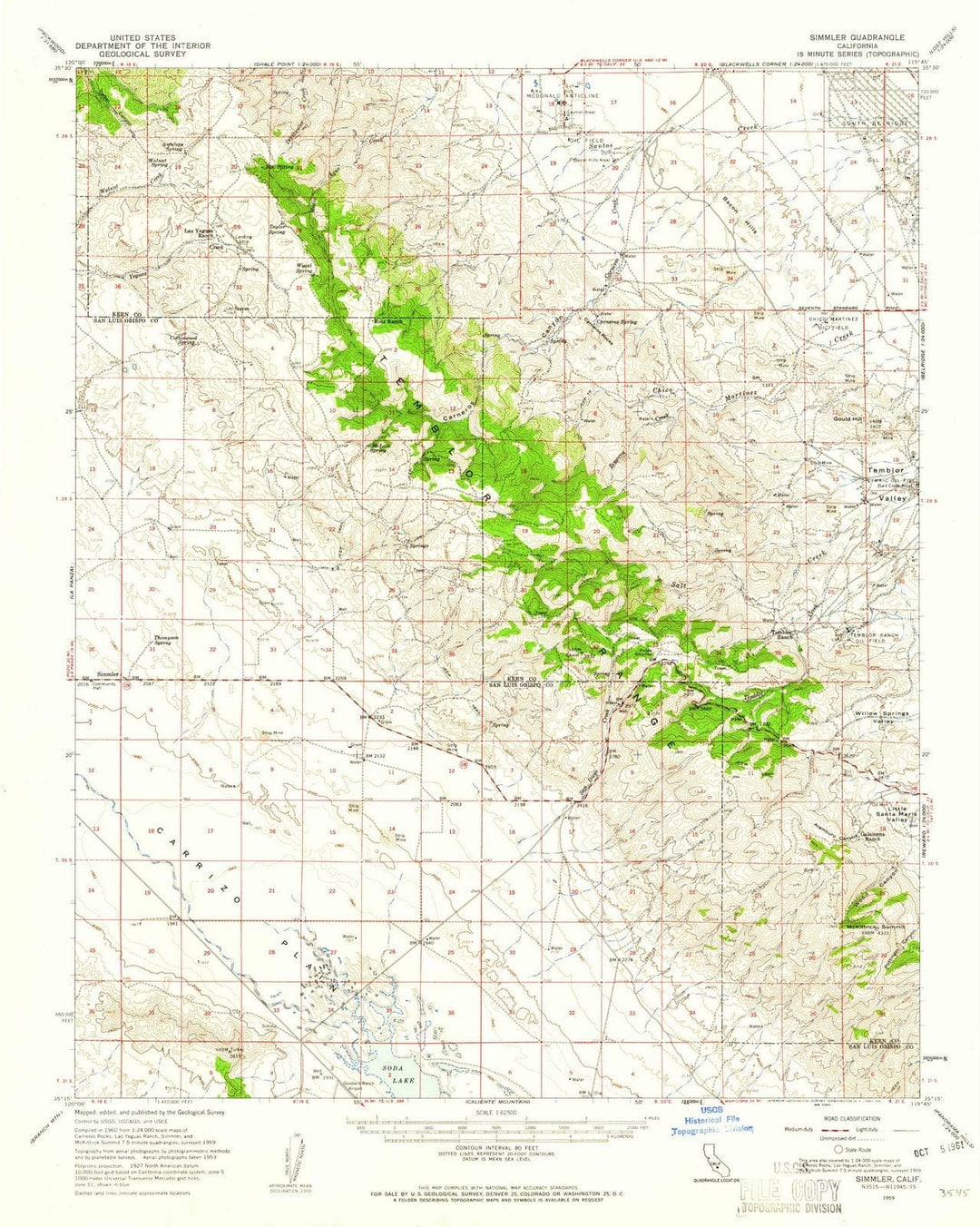 1959 Simmler, CA - California - USGS Topographic Map