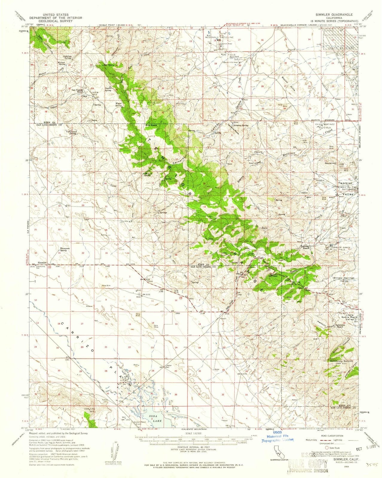 1959 Simmler, CA - California - USGS Topographic Map