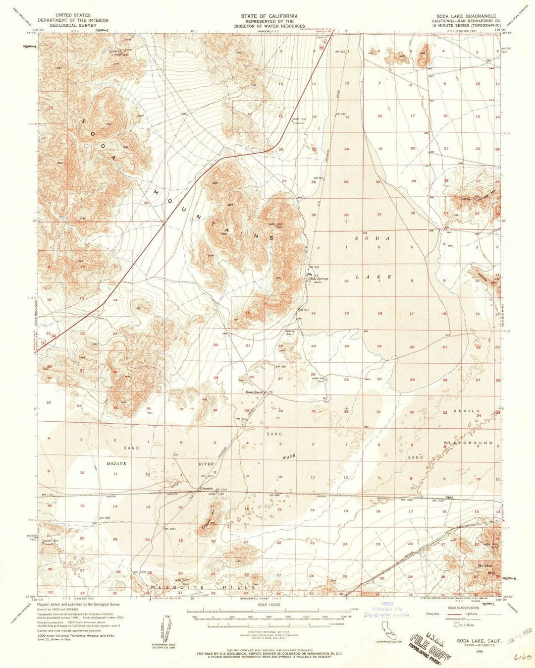 1956 Soda Lake, CA - California - USGS Topographic Map