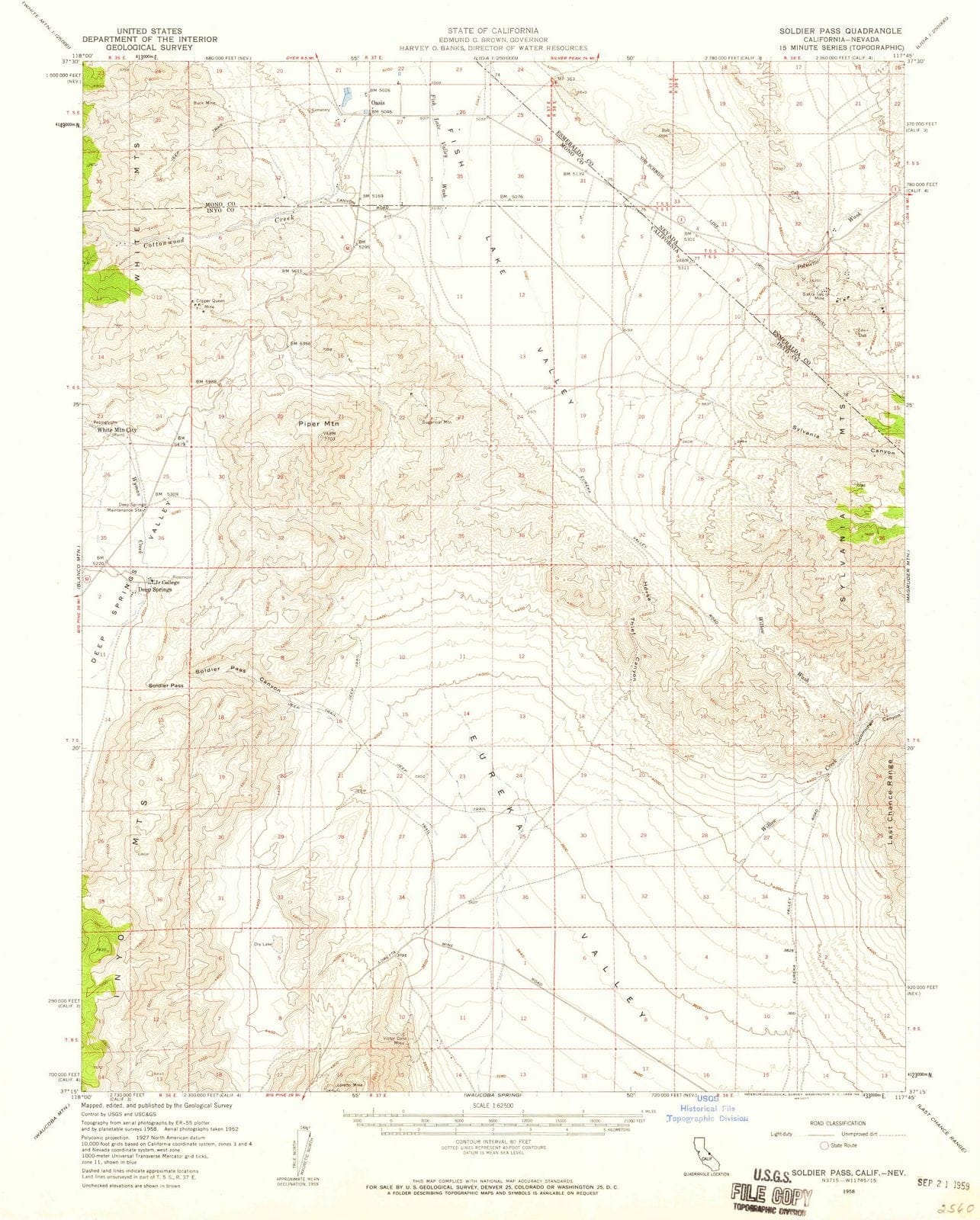 1958 Soldier Pass, CA - California - USGS Topographic Map