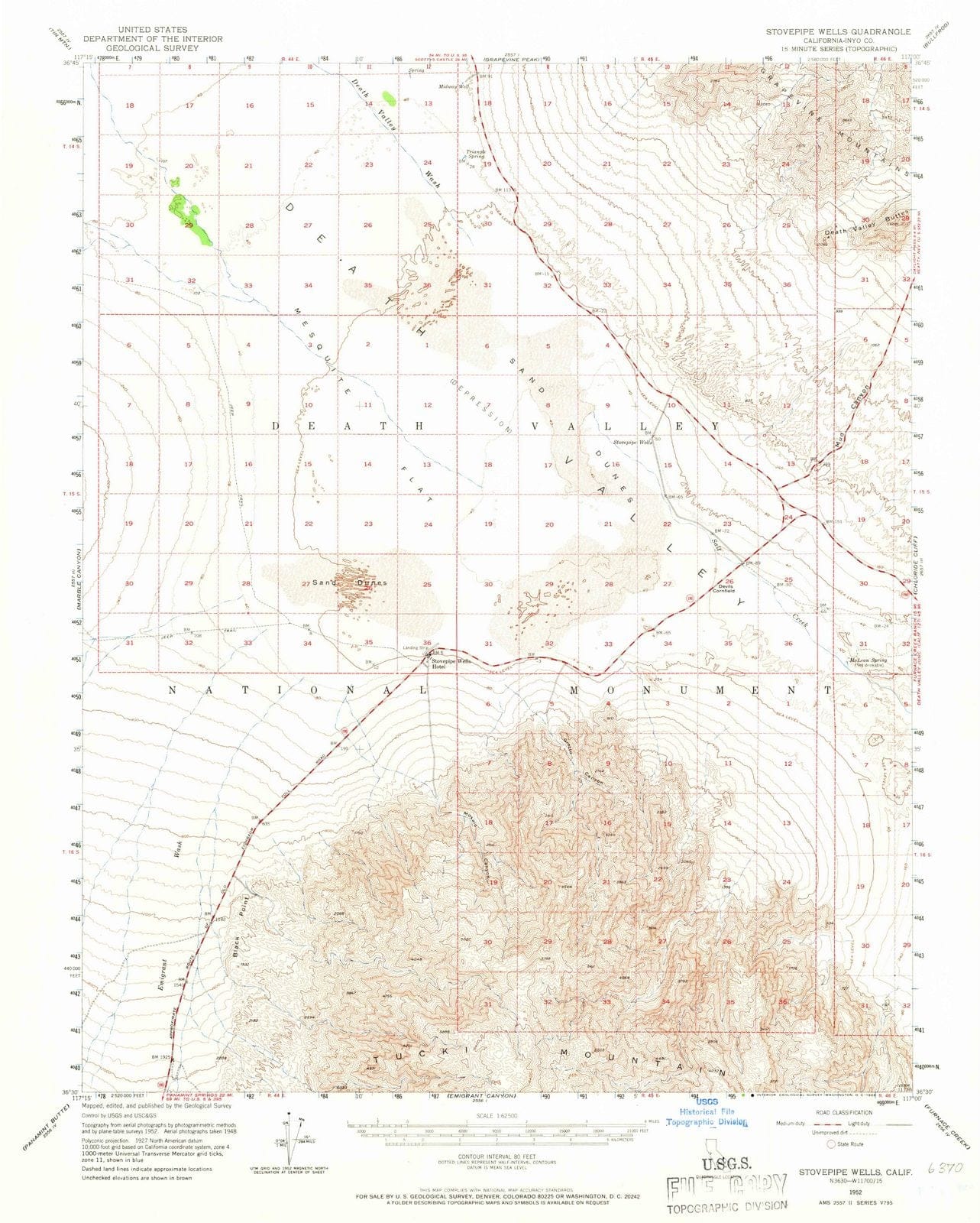 1952 Stovepipe Wells, CA - California - USGS Topographic Map