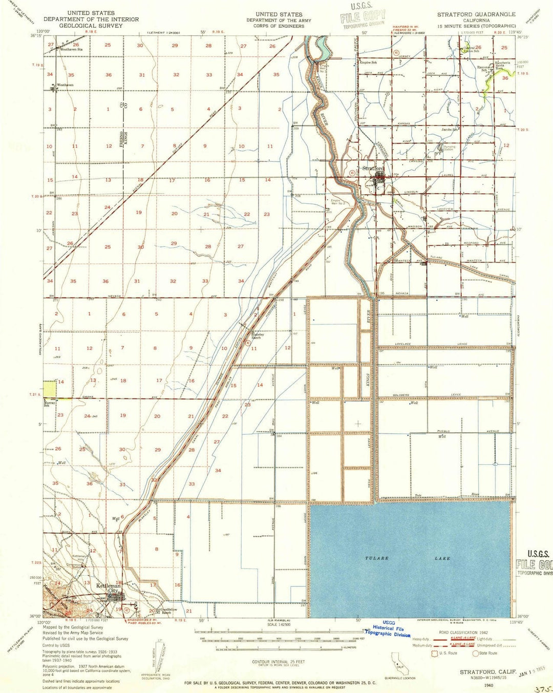 1940 Stratford, CA - California - USGS Topographic Map