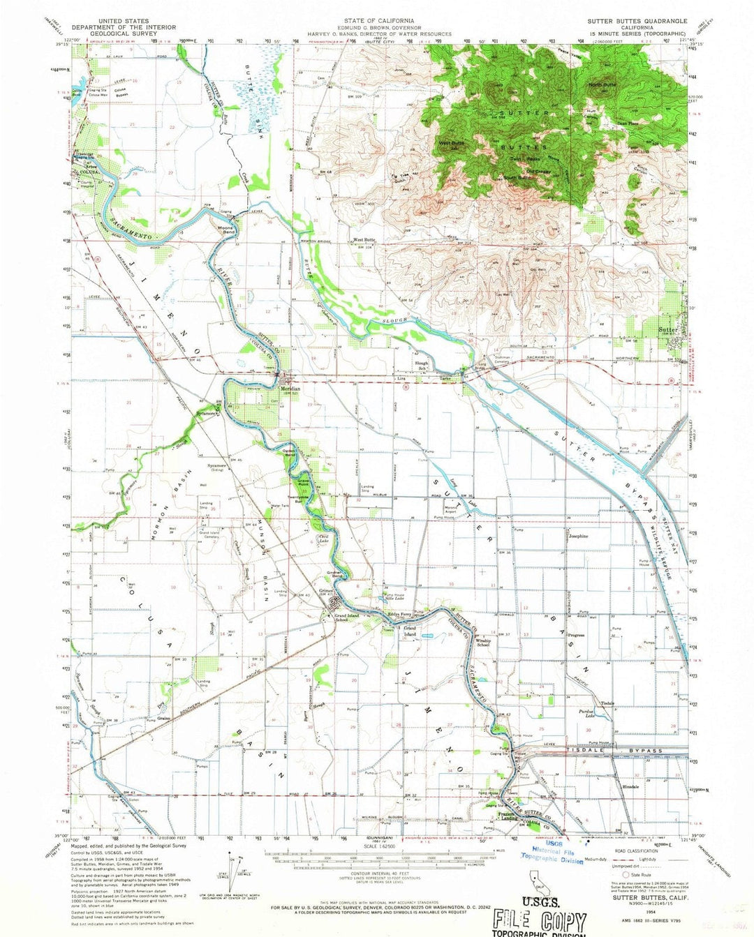1954 Sutter Buttes, CA - California - USGS Topographic Map