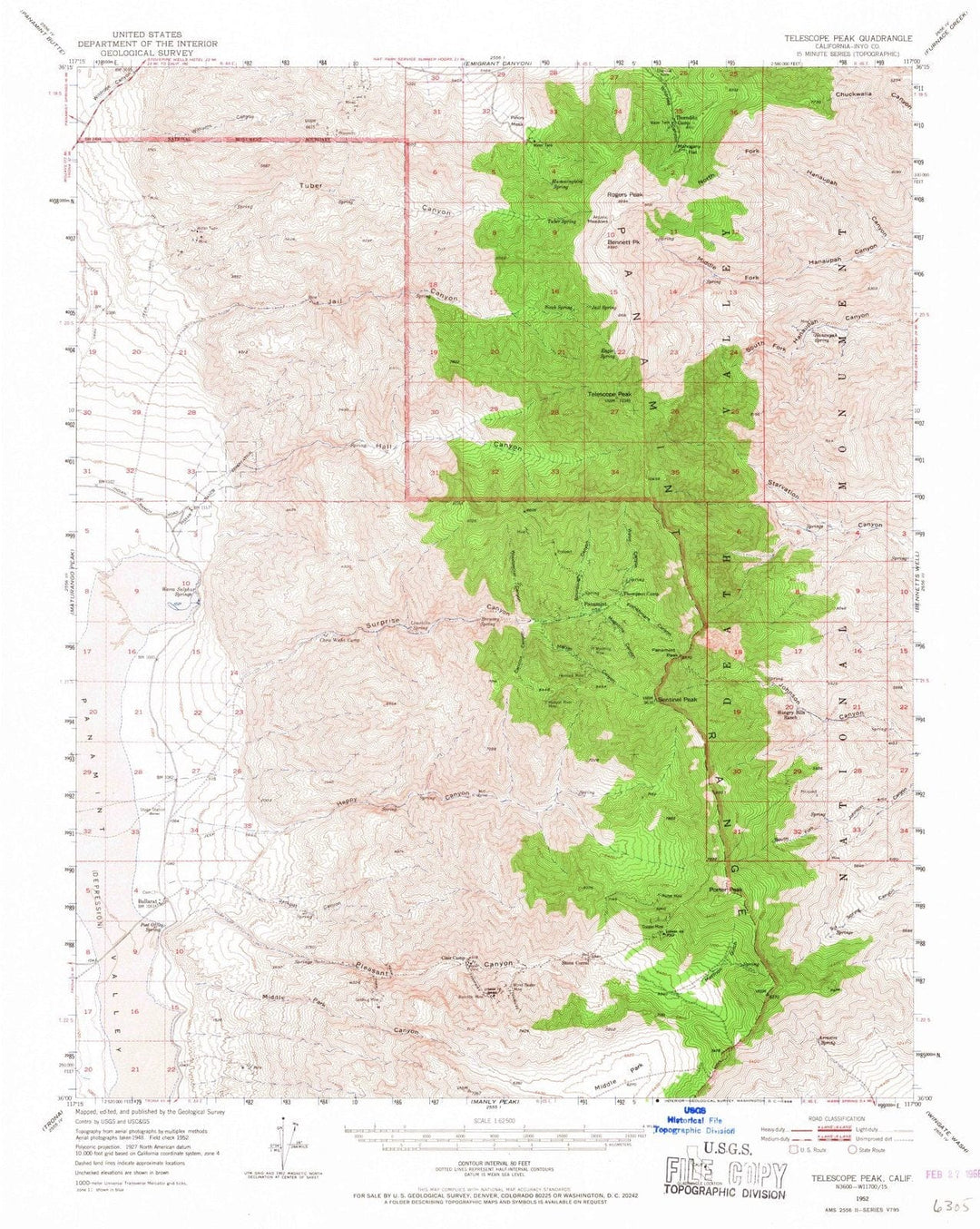 1952 Telescope Peak, CA - California - USGS Topographic Map