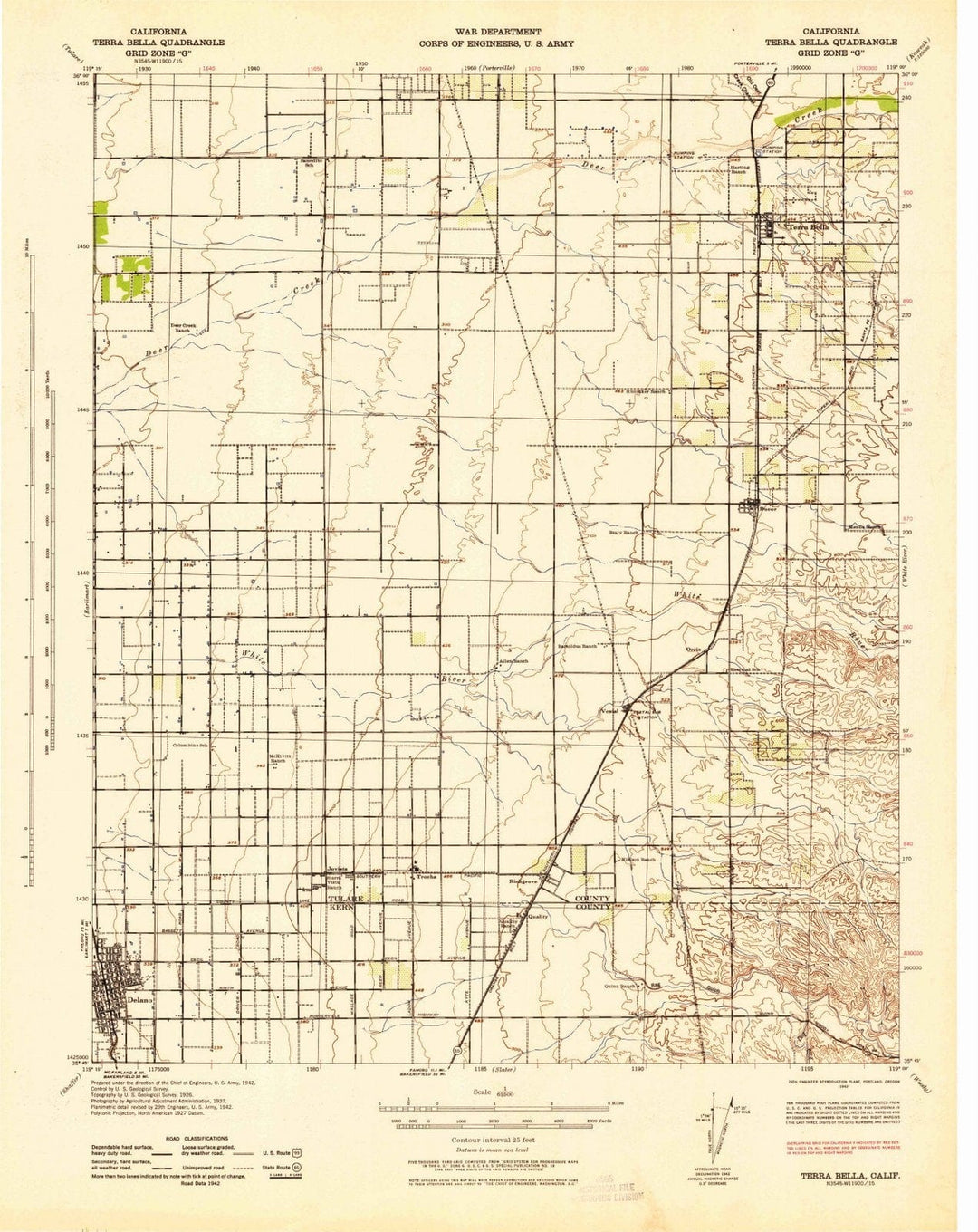 1942 Terra Bella, CA - California - USGS Topographic Map