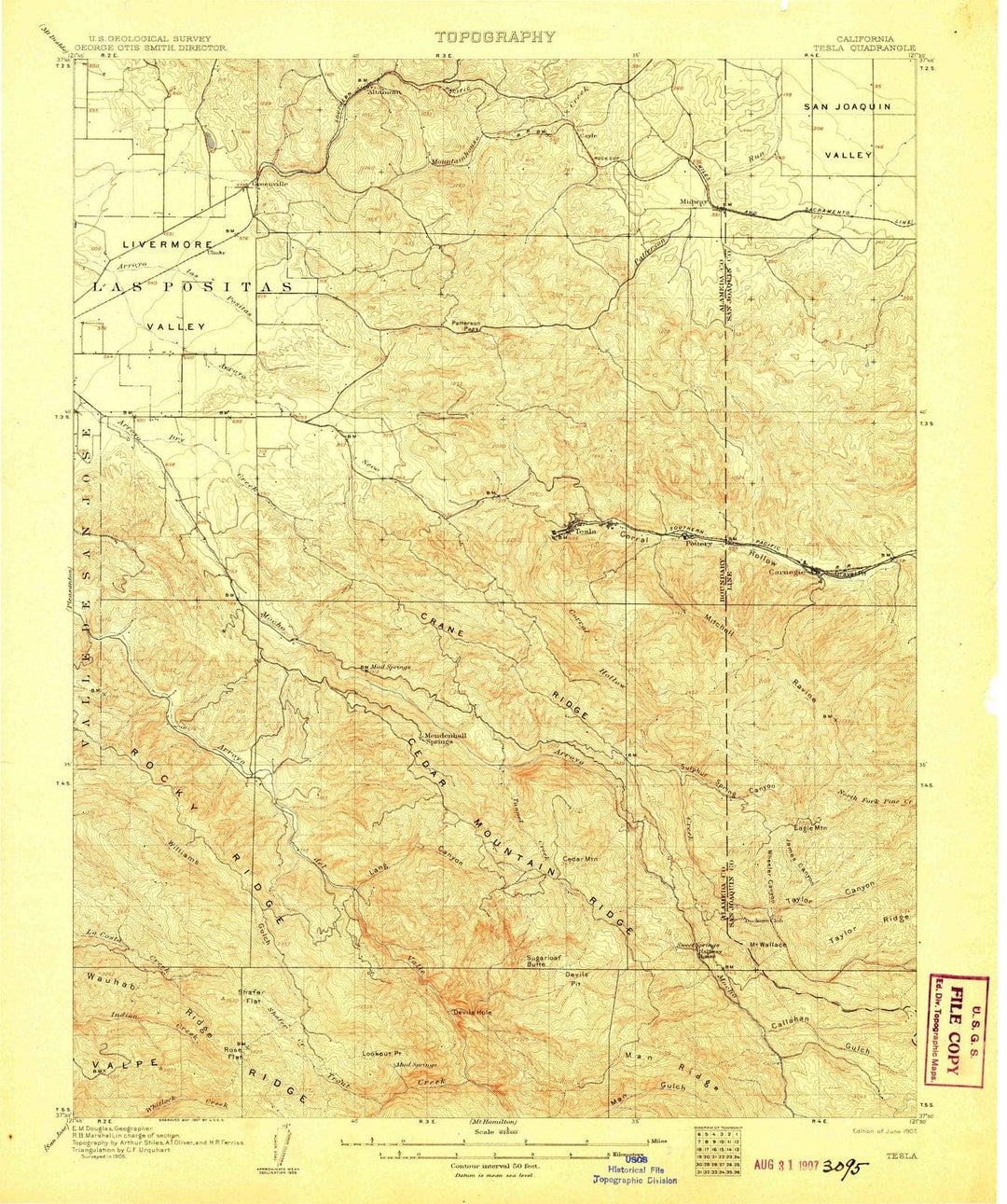 1907 Tesla, CA - California - USGS Topographic Map