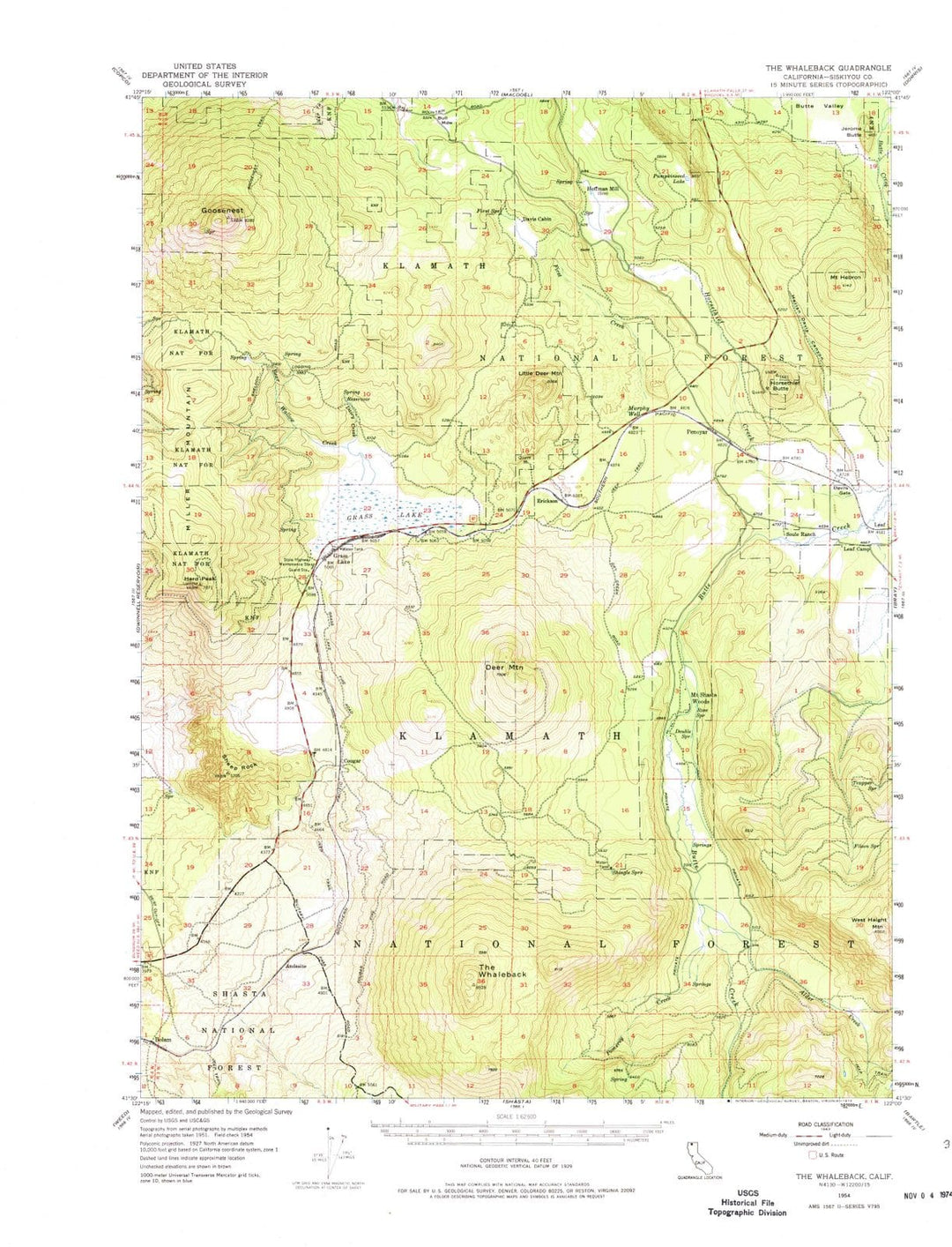 1954 The Whaleback, CA - California - USGS Topographic Map