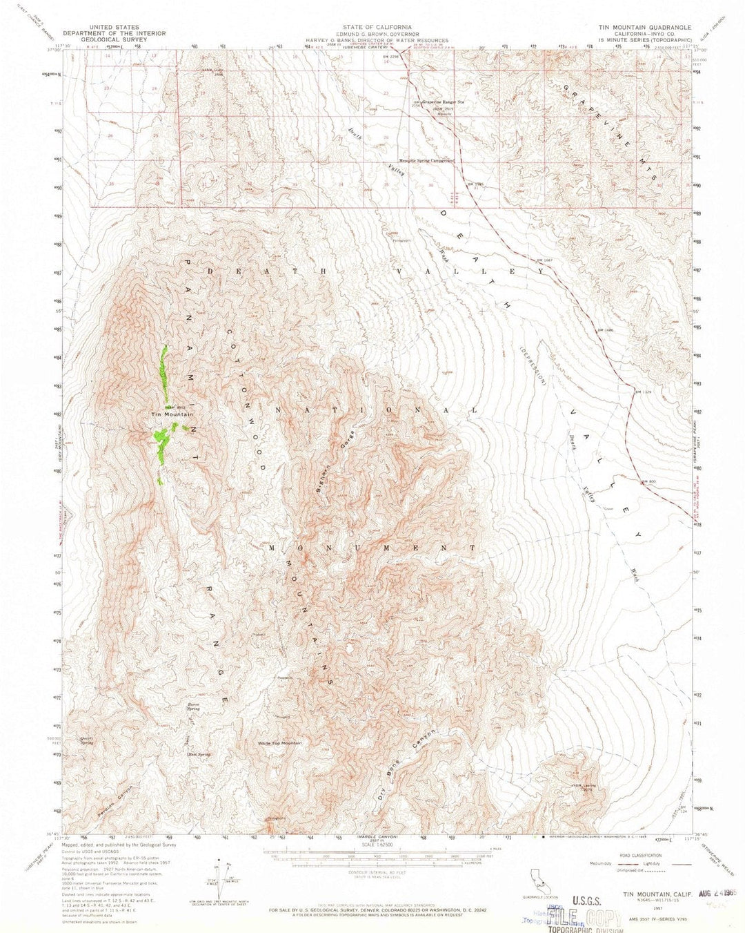 1957 Tin Mountain, CA - California - USGS Topographic Map