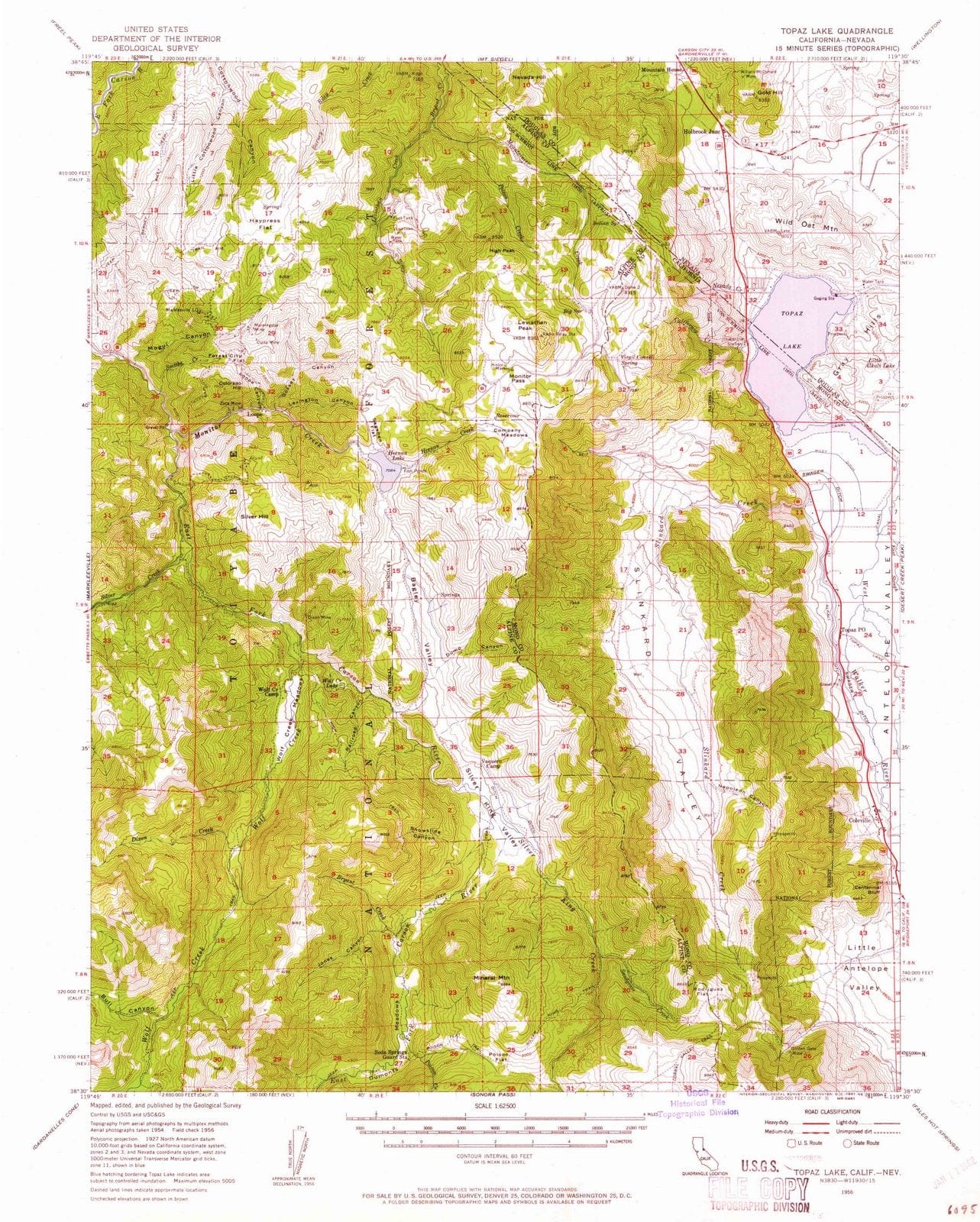 1956 Topaz Lake, CA - California - USGS Topographic Map