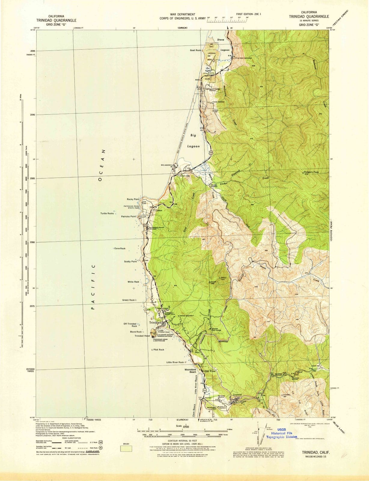 1945 Trinidad, CA - California - USGS Topographic Map